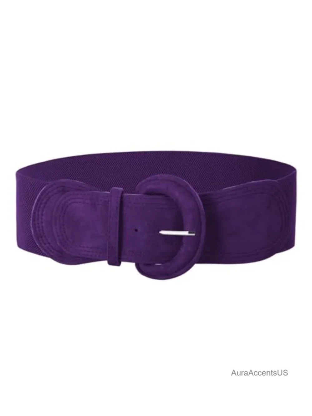 Wide Stretch Waist Belt with Buckle Faux Suede Elastic Waistband